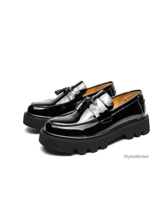 Other - Men's Patent Leather Slip-On Tassel Loafers Platform Dress Shoes